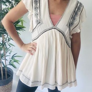 FREE PEOPLE Womens Ivory Combo Boho Chic Top.